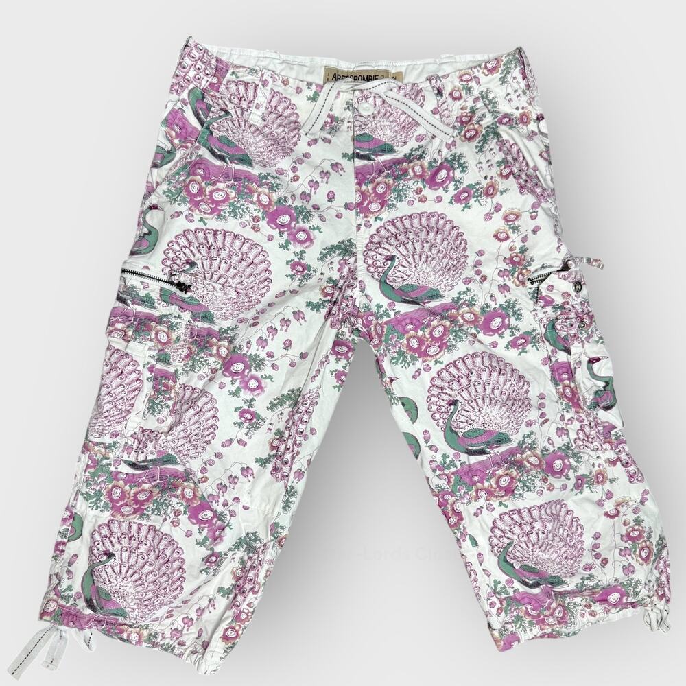 Abercrombie Peacock Floral Capri Pants Size 32 Purple High Rise